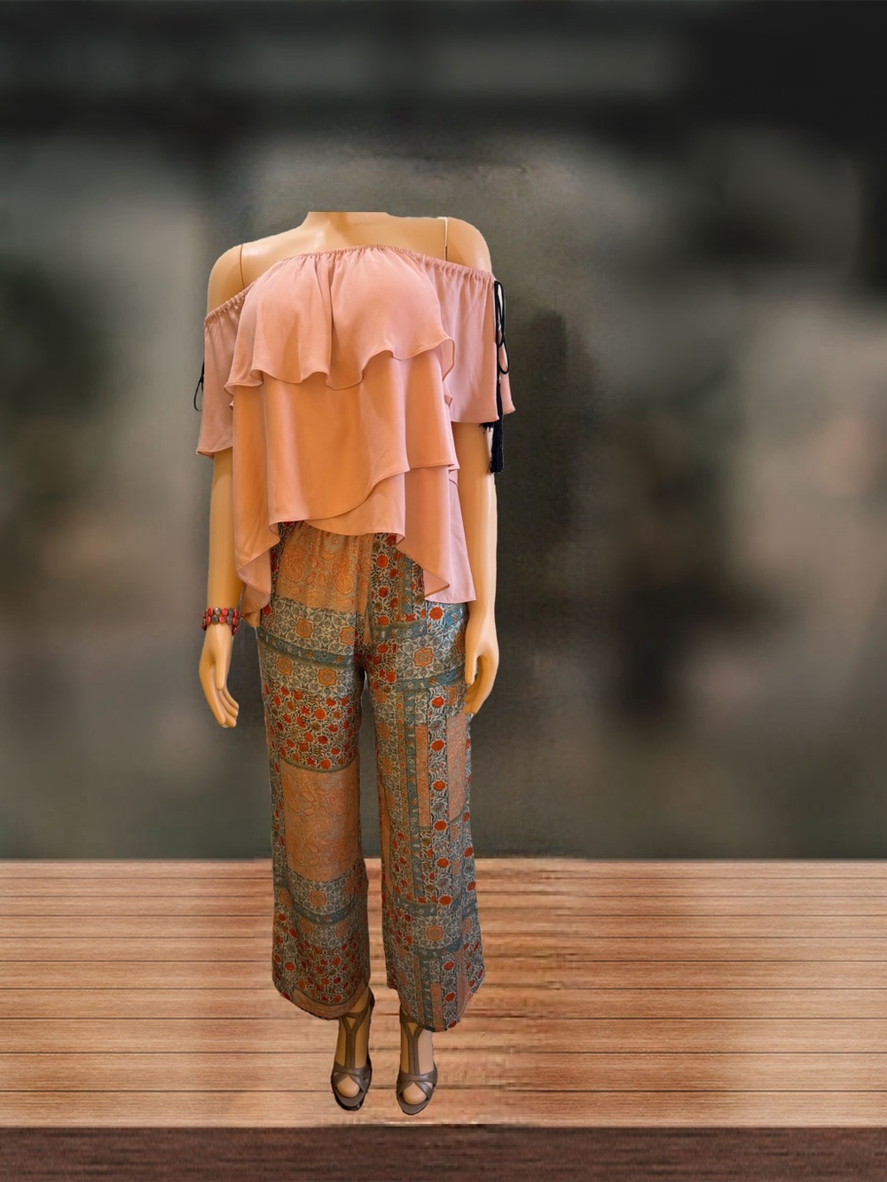 cinq a sept Off-Shoulder Silk Ruffle Blouse in Blush Pink